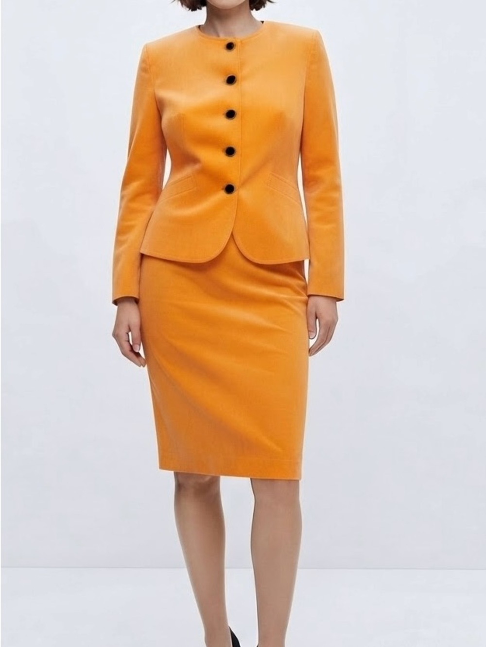 Vintage Lilli Ann Ultrasuede Skirt Suit Orange NWOT Statement Buttons 80s Sz M